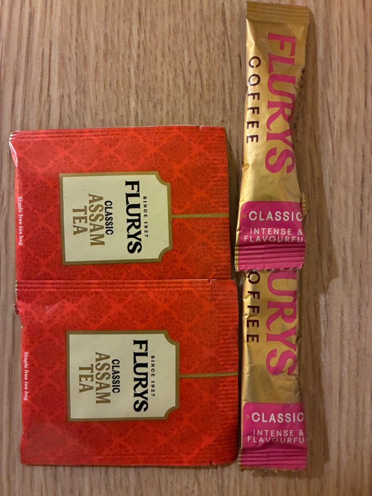 Flury's tea bags and coffee sachets