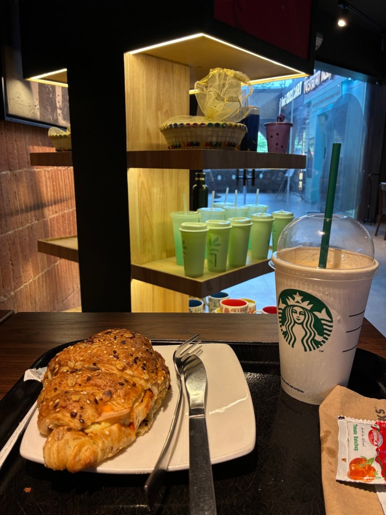 Ice Shaken Cinnamon Espresso and Egg Chicken Croissant at Starbucks
