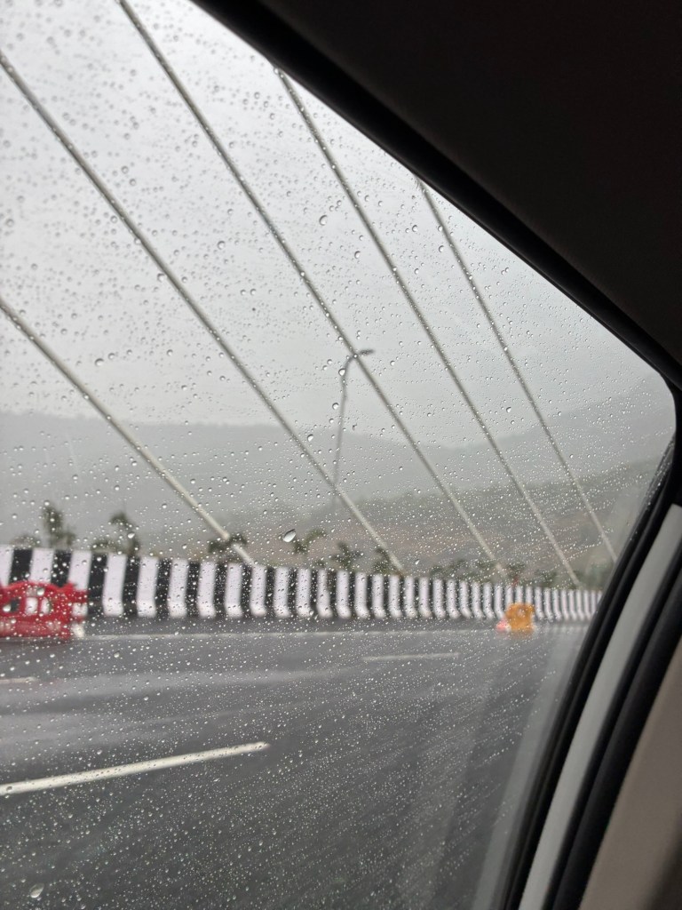 Rains on the Missing link Cable stayed bridge